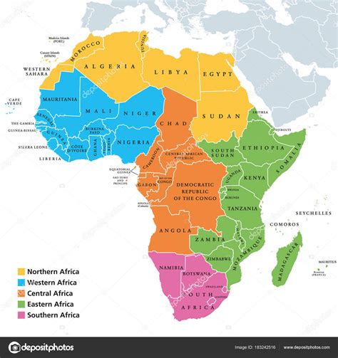África Mapa Das Regiões Com Países Individuais — Vetor De Stock
