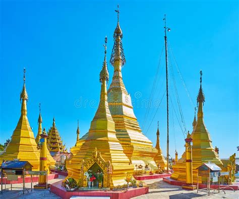 The Golden Shrines Of Shwe Phone Pwint Pagoda Taunggyi Myanmar Stock