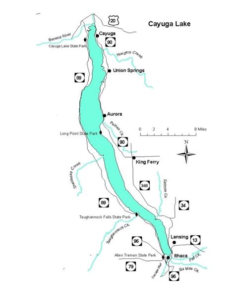 Large Map Of Cayuga Lake Cayuga Lake Map Cayuga