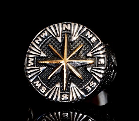 Sterling Silver Men Ring Compass Ring Personalized Ring Etsy