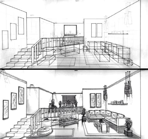 Perspective Interiors One Point Perspective Room Perspective Drawing