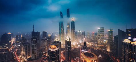 City Night Skyscraper City Lights Shanghai Wallpapers Hd Desktop