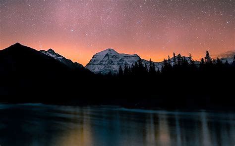Download Wallpaper 1440x900 Lake Mountains Night Starry Sky Dark