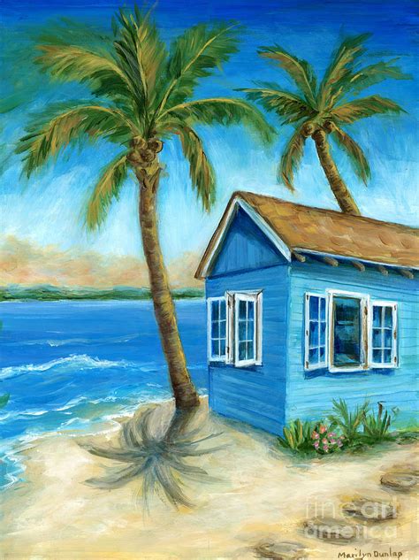 Blue Beach Hut Painting By Marilyn Dunlap Fine Art America
