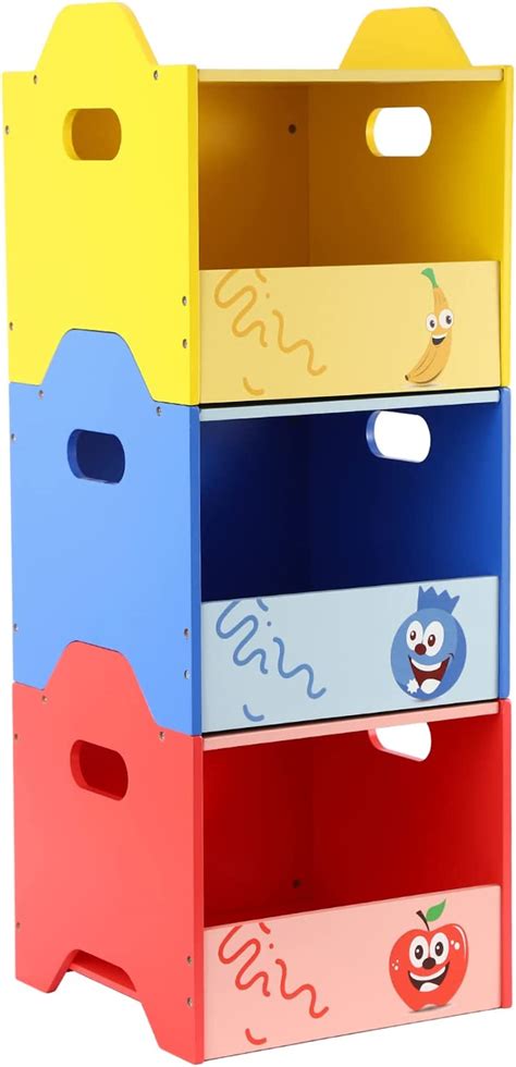 Funlio Wooden Toy Storage Box 3pcs Stackable Toy Storage Units For