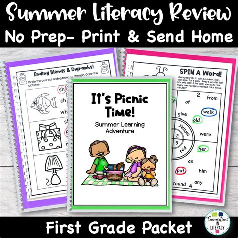 First Grade Summer Review Packet Literacy Ela No Prep Print And Send Home