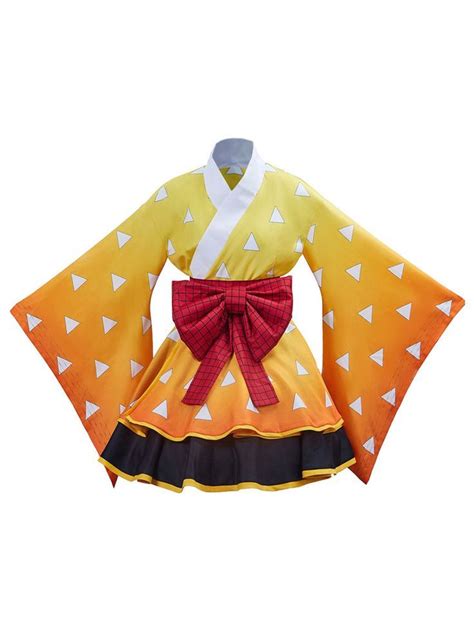 Kimetsu No Yaiba Agatsuma Zenitsu Orange Kimono Maid Dress Kitsune