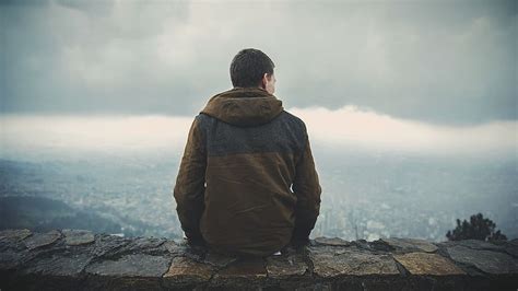 Hd Wallpaper Man Sitting Back Looking View High Male Person