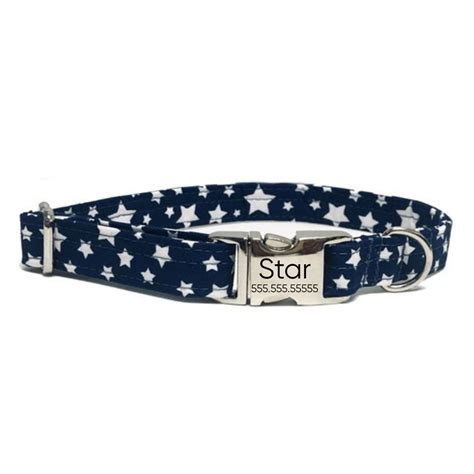 Navy Star Print Personalized Collar Laser Engraved Dog Etsy