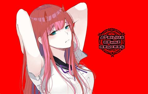 Wallpaper Girl Horns Red Background 002 Darling In The Frankxx