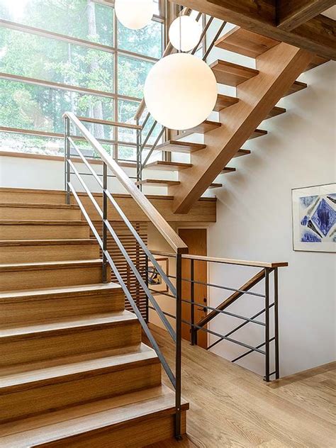 This modern stair railing highlights unconventional lines to show off a trendy chic style. Breathtaking modern home on a woodsy property in British ...