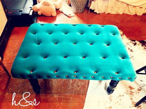 Turquoise Velvet Tufted Ottoman By Haut And
