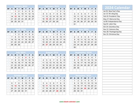 Yearly Calendar 2024 Free Download And Print