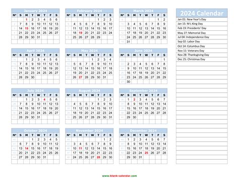 Yearly calendar 2024