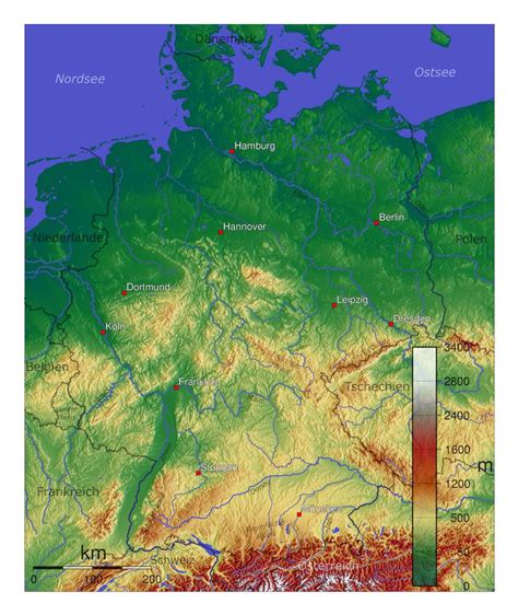 Detailed Physical Map Of Germany Germany Europe Mapsland Maps