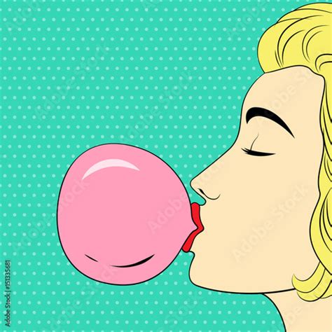 Girl Blowing Bubble Gum Vector Illustration In Comic Style Stock Image And Royalty Free