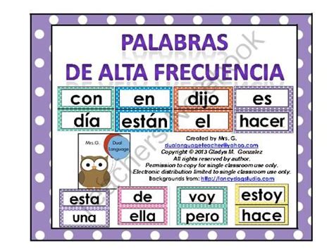 Palabras De Alta Frecuencia High Frequency Words In Spanish High