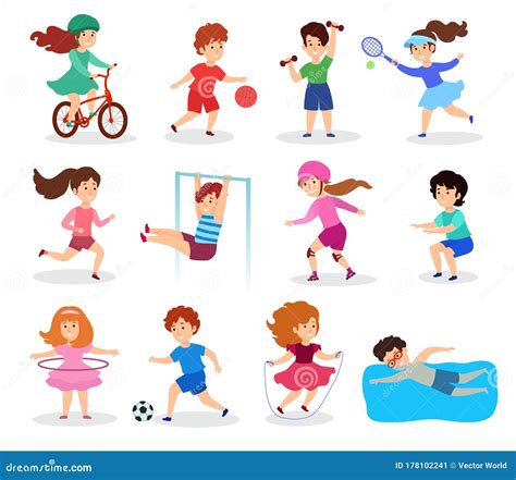 Kids Do Sport Vector Illustration Flat Style Children Characters
