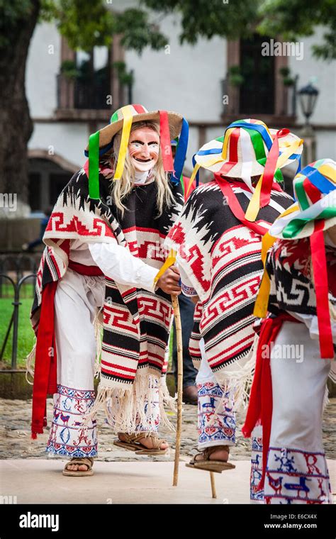 Purepecha Dancers Perform The Popular Dance Of The Old Men On The Plaza