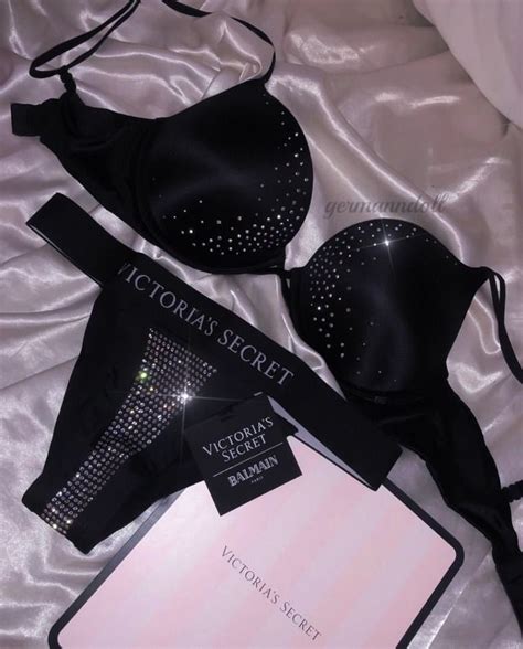 Solo Mio Conjunto De Lencería Femenina Negro Con Cristales Victoria S Secret ️ Lingerie Bonita