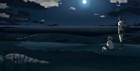 Wallpaper Night Anime Girls Reflection Sky Moonlight Atmosphere Arctic Light Darkness