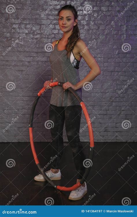 Young Girl Practicing With Hula Hoop Stock Image Image Of Fitness