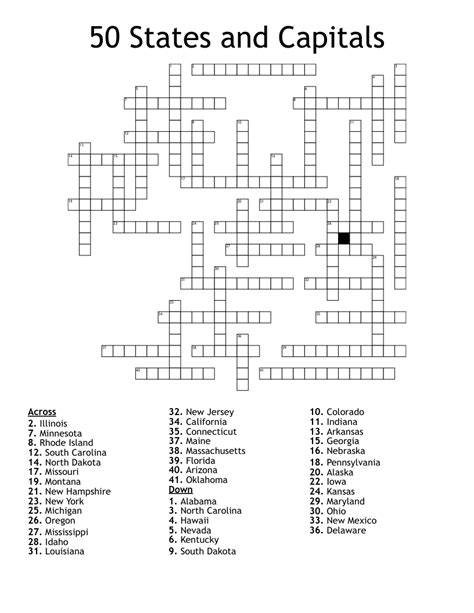 States Crossword Puzzle Printable