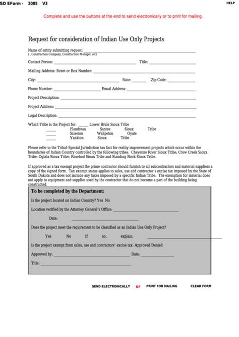 Fillable Form 2085 South Dakota Request For Consideration Of Indian