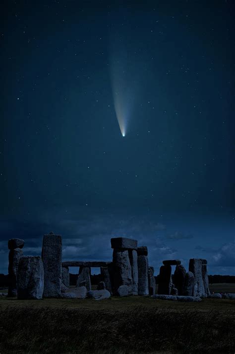 Digital Composite Image Of Neowise Comet Over Stonehenge In Engl