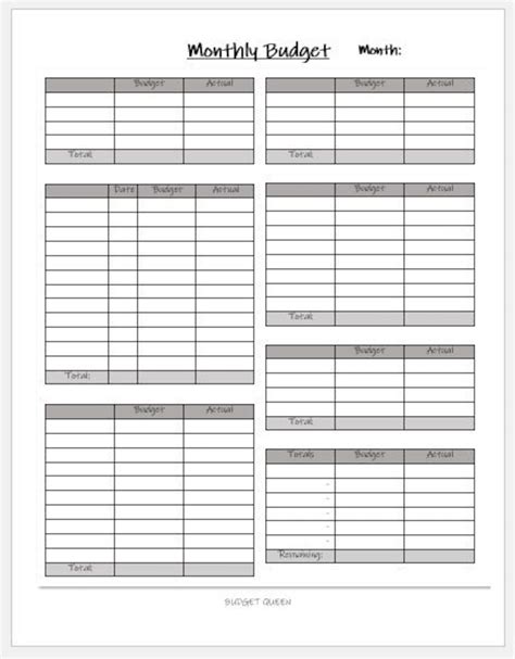 Blank Monthly Budget Template 2 Printable Finance Budget