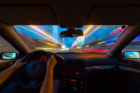 Night Road View From Inside Car Stock Image Image Of Action Driver