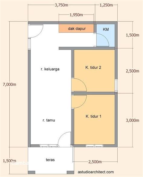 5 rekomendasi ide desain rumah minimalis 3 kamar. Desain Rumah Petak 2 Kamar Tidur Dengan Teras Dan Ruang ...