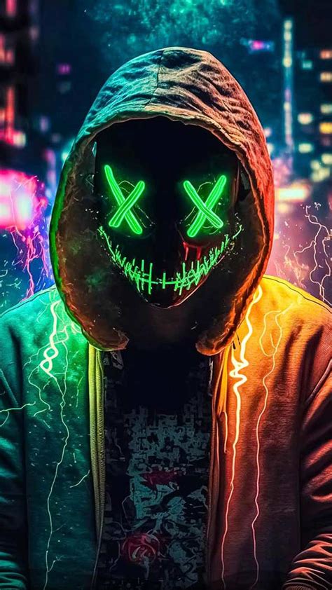 Neon Mask Hoodie Man Iphone Wallpaper Wallpapers Download 2024