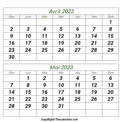 Avril Mai 2023 Calendrier Pdf The Calendrier