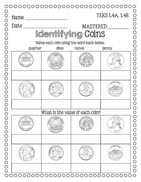Preschool Money Identification Worksheets