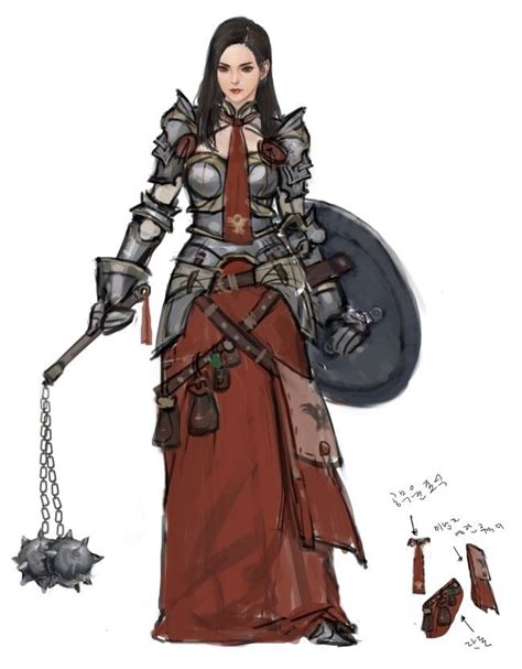 Female Human Morningstar Shield Plate Mail Armor Cleric Fighter Paladin - Pathfinder PFRPG DND D ...