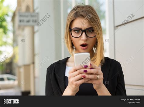 Woman Shocked Sms Image Photo Free Trial Bigstock