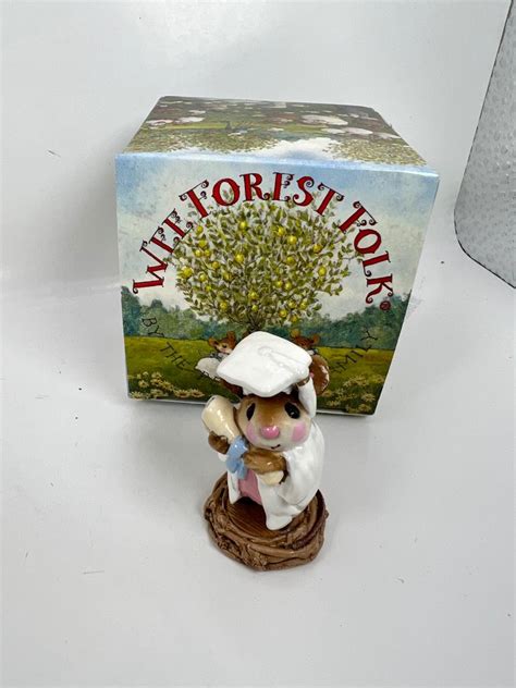 Wee Forest Folk Graduate Mouse M 058 White Gown Pink Dress