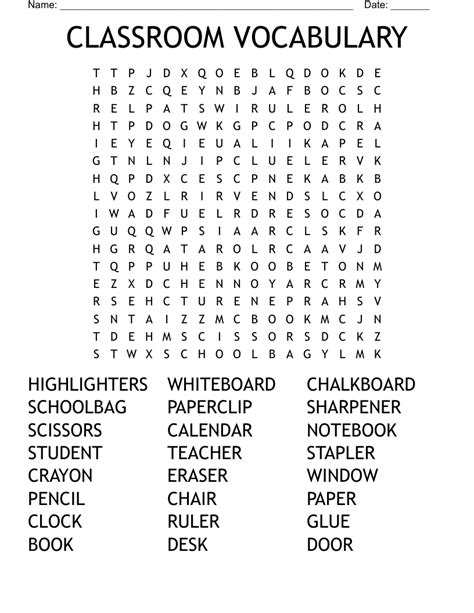 Classroom Vocabulary Word Search Wordmint
