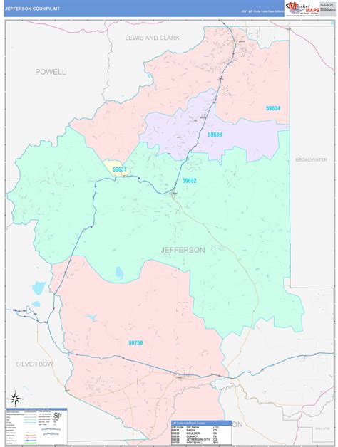 Jefferson County Mt Wall Map Color Cast Style By Marketmaps