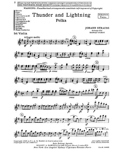 Thunder And Lightning Violin 1 Sheet Music By Johann Strauss I Nkoda