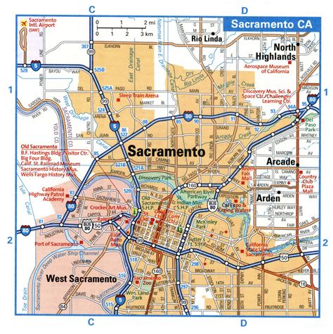 Sacramento City Interstate Highway Map Road Free Toll I5 I80 Free