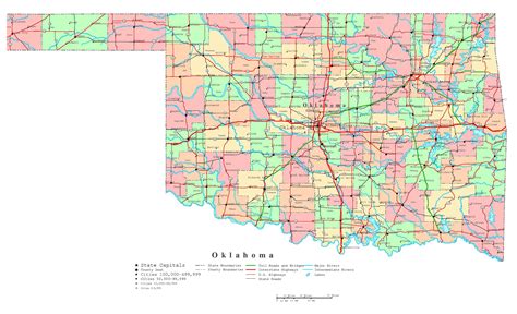 Laminated Map - Large detailed administrative map of Oklahoma state ...