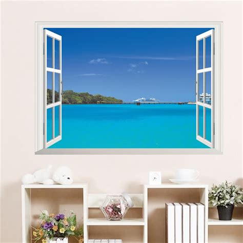 Ocean Bridge Island 3d Window Wall Stickers Living Room Bedroom