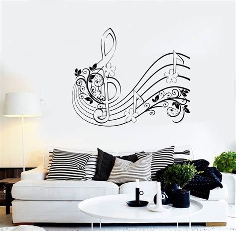 Wall Vinyl Music Notes Clef Flower Floral Guaranteed Quality Etsy