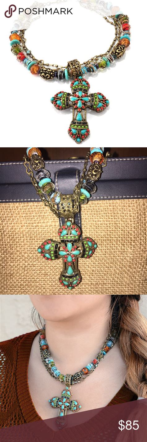 Sold Mayan Style Chunky Cross Necklace Romance Jewelry Necklace