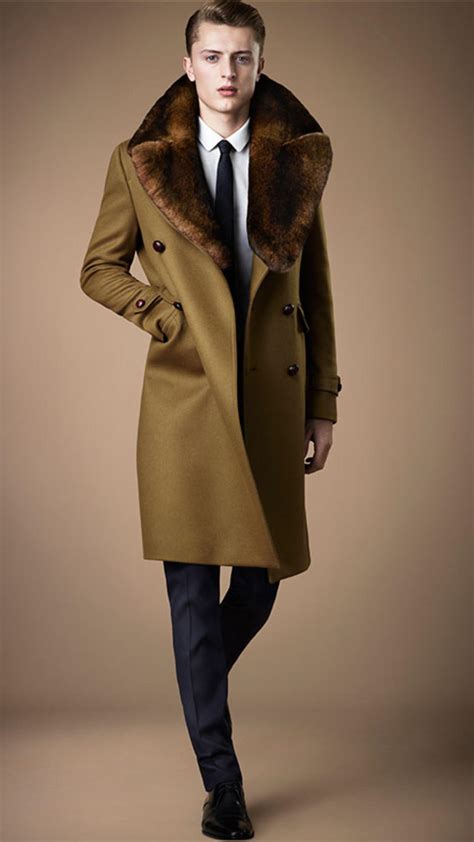 Burberry Rabbit Fur And Wool Military Coat In Brown For Men Lyst