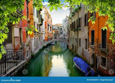 Calm Venetian Street Stock Photo Image Of Europe Boat 82186344