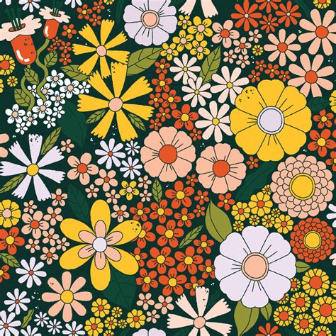 60s Floral Pattern By Megan Mcnulty Art Collage Wall 60s Art Retro Art