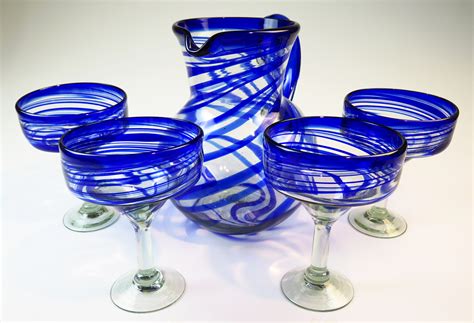 Margarita Glass Blue Swirl 15oz Made In Mexico With Recycled Glass Mexican Bubble Glass